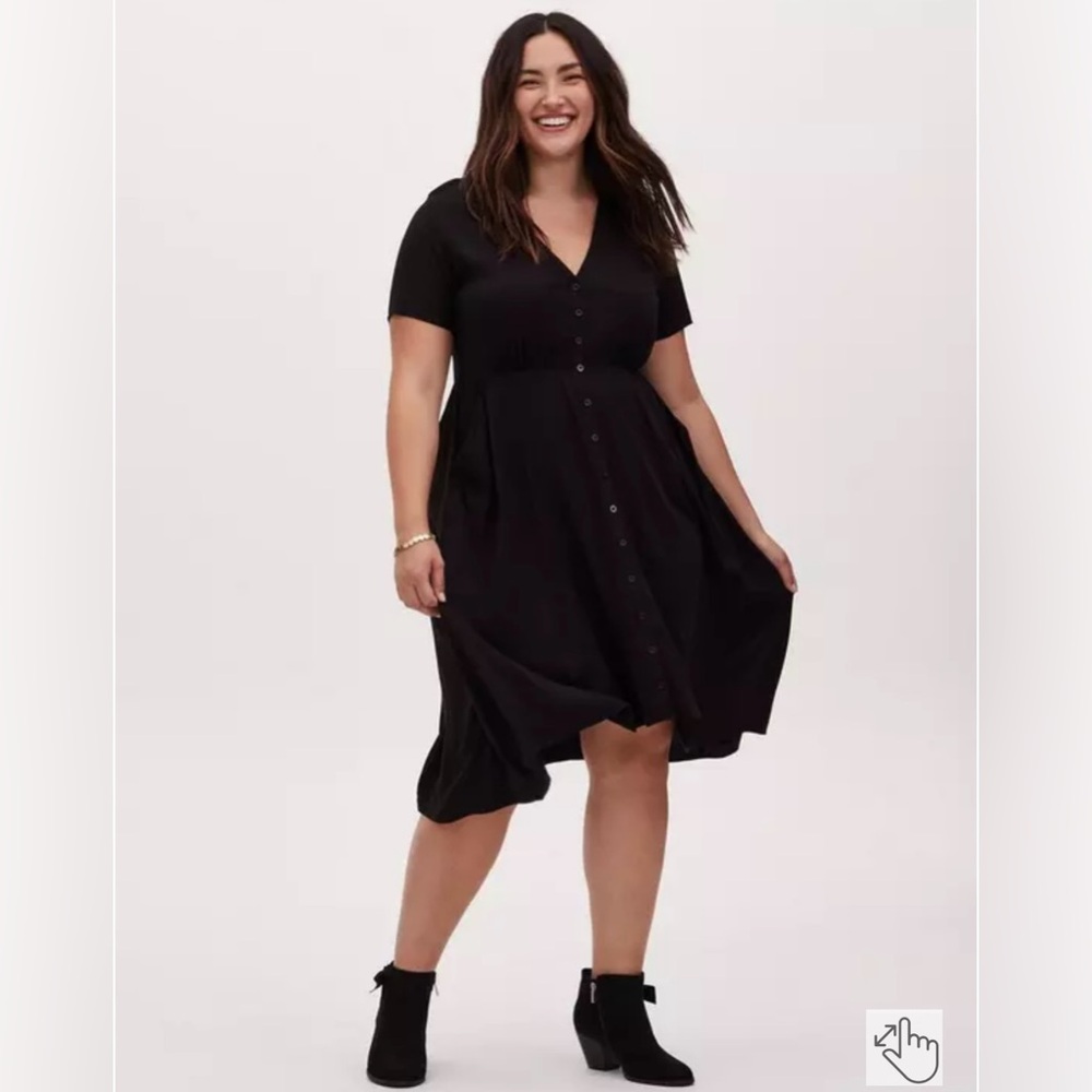 Torrid Black Midi Challis Shirt Dress size 2